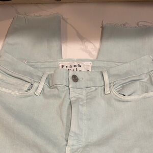Frank & Eileen Soft Blue Cropped Jeans size 30 frayed bottom jeans see desc